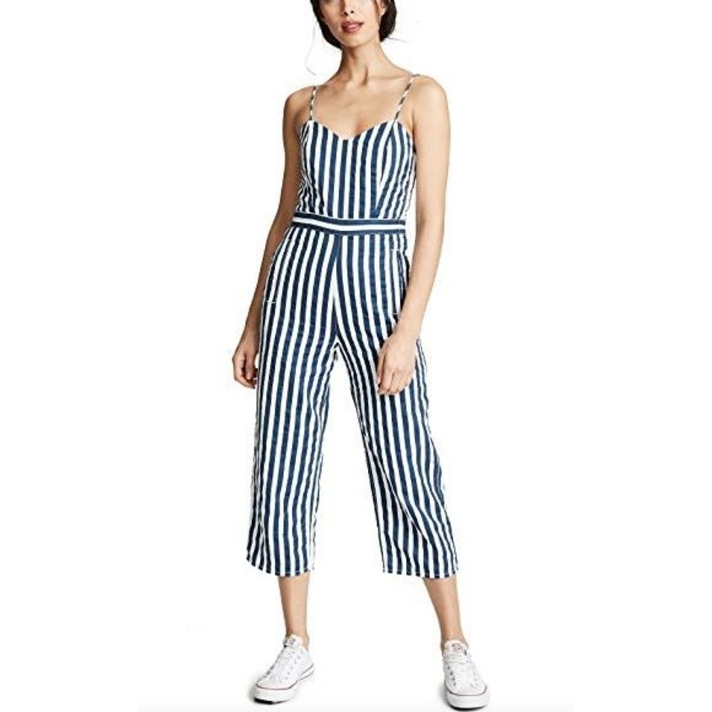 Mother Cut-It-Out Navy & White Striped Designer Jumpsuit Cutout | Size S